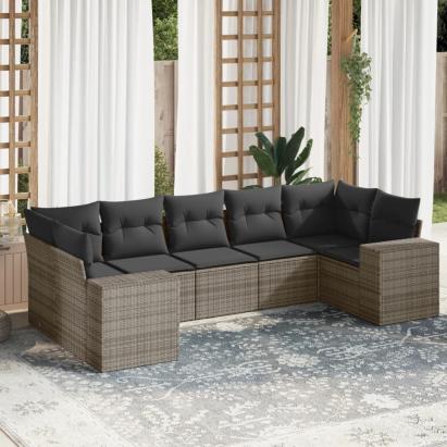 Set canapele de grădină, 7 piese, cu perne, gri, poliratan GartenMobel Dekor