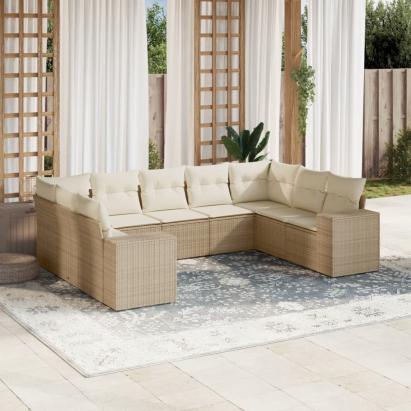 Set canapele de grădină, 9 piese, cu perne, bej, poliratan GartenMobel Dekor