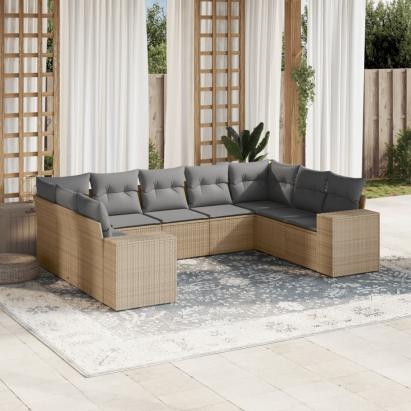 Set canapele de grădină, 9 piese, cu perne, bej, poliratan GartenMobel Dekor
