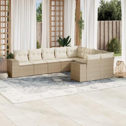 Set canapele de grădină, 9 piese, cu perne, bej, poliratan GartenMobel Dekor