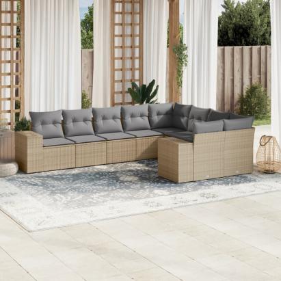 Set canapele de grădină, 9 piese, cu perne, bej, poliratan GartenMobel Dekor