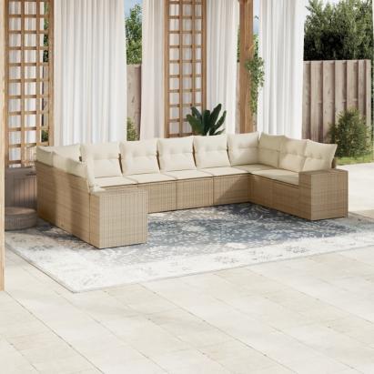 Set canapele de grădină cu perne, 10 piese, bej, poliratan GartenMobel Dekor