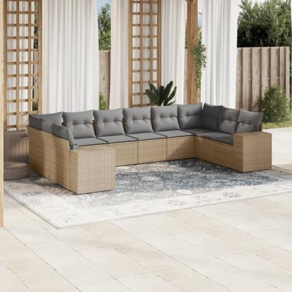 Set canapele de grădină cu perne, 10 piese, bej, poliratan GartenMobel Dekor