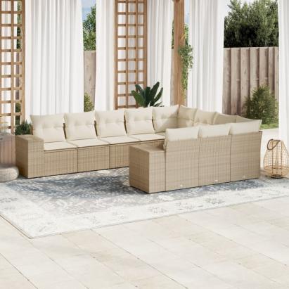 Set canapele de grădină cu perne, 10 piese, bej, poliratan GartenMobel Dekor