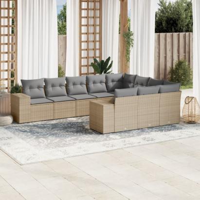 Set canapele de grădină cu perne, 10 piese, bej, poliratan GartenMobel Dekor