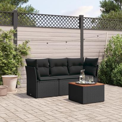 Set mobilier de grădină cu perne, 4 piese, negru, poliratan GartenMobel Dekor