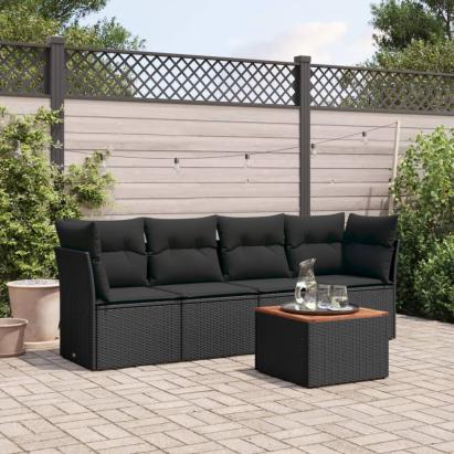 Set mobilier de grădină cu perne, 5 piese, negru, poliratan GartenMobel Dekor