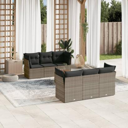 Set canapele de grădină, 7 piese, cu perne, gri, poliratan GartenMobel Dekor