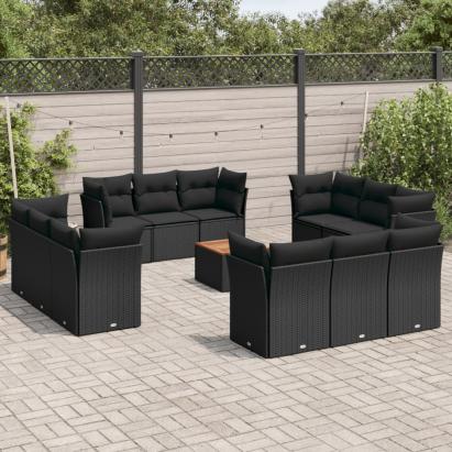 Set mobilier de grădină cu perne, 13 piese, negru, poliratan GartenMobel Dekor