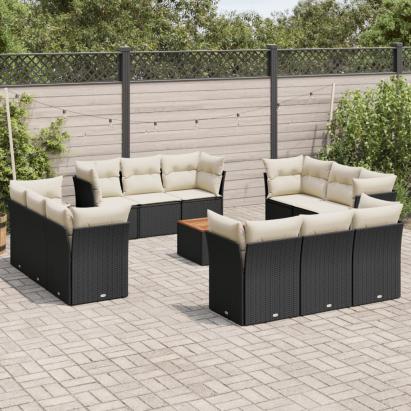 Set mobilier de grădină cu perne, 13 piese, negru, poliratan GartenMobel Dekor