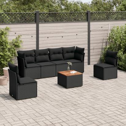 Set canapele de grădină cu perne, 7 piese, negru, poliratan GartenMobel Dekor