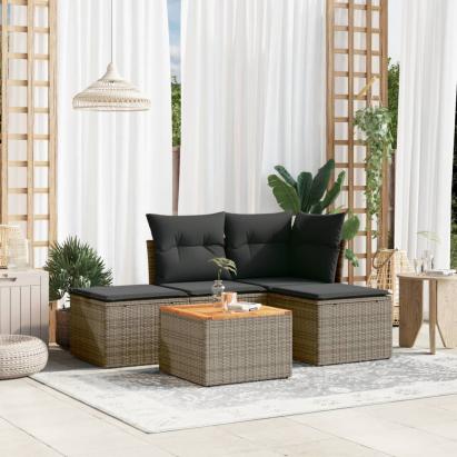 Set canapea de grădină cu perne, 5 piese, gri, poliratan GartenMobel Dekor