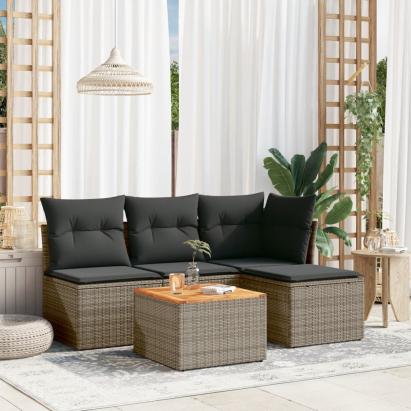Set canapea de grădină cu perne, 5 piese, gri, poliratan GartenMobel Dekor