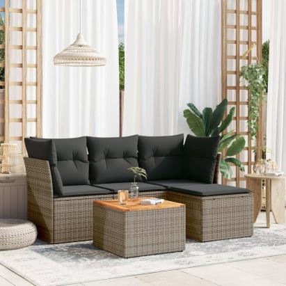 Set canapea de grădină cu perne, 5 piese, gri, poliratan GartenMobel Dekor