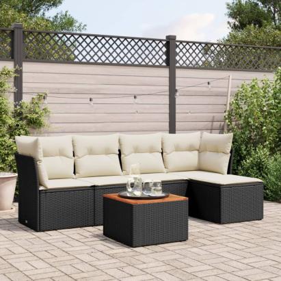 Set mobilier de grădină cu perne, 6 piese, negru, poliratan GartenMobel Dekor