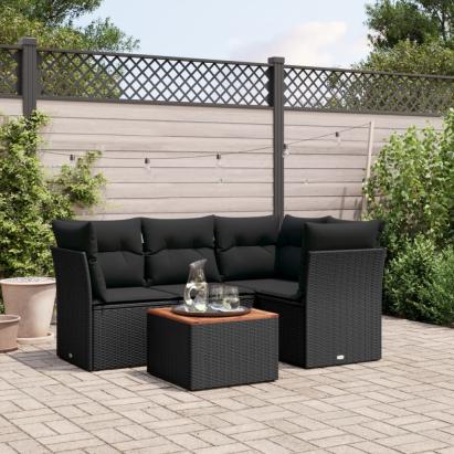 Set mobilier de grădină cu perne, 5 piese, negru, poliratan GartenMobel Dekor