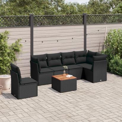 Set canapele de grădină cu perne, 7 piese, negru, poliratan GartenMobel Dekor