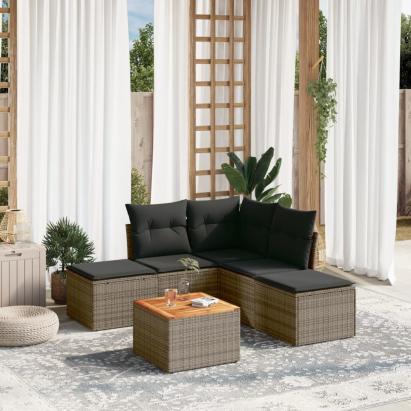 Set mobilier grădină cu perne, 6 piese, gri, poliratan GartenMobel Dekor