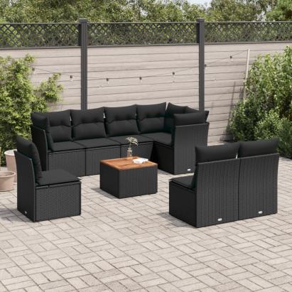 Set mobilier de grădină cu perne, 9 piese, negru, poliratan GartenMobel Dekor