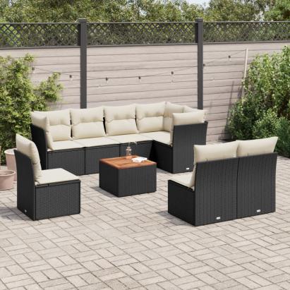 Set mobilier de grădină cu perne, 9 piese, negru, poliratan GartenMobel Dekor