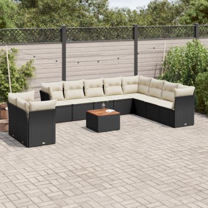 Set canapele de grădină cu perne, 11 piese, negru, poliratan GartenMobel Dekor
