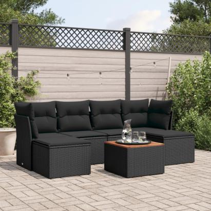 Set canapele de grădină cu perne, 7 piese, negru, poliratan GartenMobel Dekor
