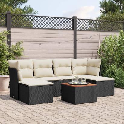 Set canapele de grădină cu perne, 7 piese, negru, poliratan GartenMobel Dekor