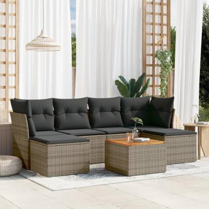 Set canapele de grădină, 7 piese, cu perne, gri, poliratan GartenMobel Dekor