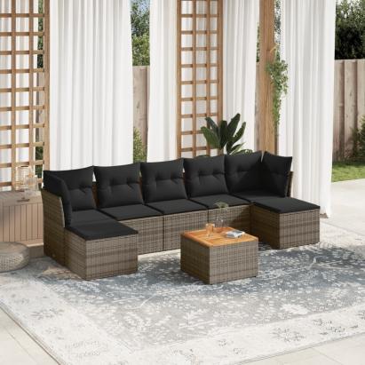 Set canapele de grădină cu perne, 8 piese, gri, poliratan GartenMobel Dekor