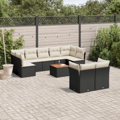 Set canapele de grădină cu perne, 10 piese, negru, poliratan GartenMobel Dekor