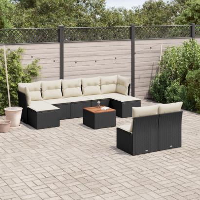 Set canapele de grădină cu perne, 10 piese, negru, poliratan GartenMobel Dekor