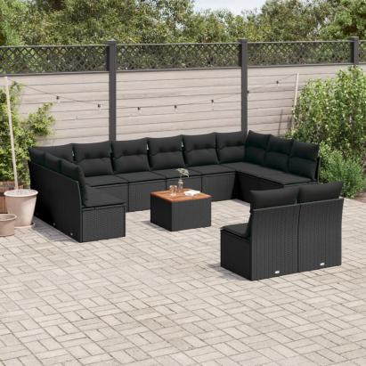 Set mobilier de grădină cu perne, 13 piese, negru, poliratan GartenMobel Dekor