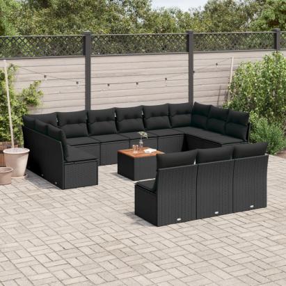 Set mobilier de grădină cu perne, 14 piese, negru, poliratan GartenMobel Dekor