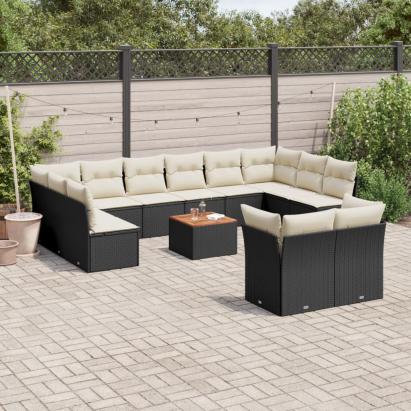Set mobilier de grădină cu perne, 13 piese, negru, poliratan GartenMobel Dekor