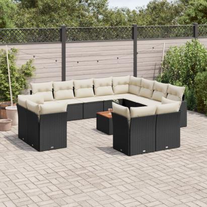 Set mobilier de grădină cu perne, 13 piese, negru, poliratan GartenMobel Dekor