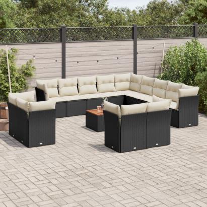 Set mobilier de grădină cu perne, 14 piese, negru, poliratan GartenMobel Dekor