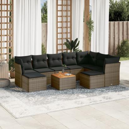 Set mobilier de grădină cu perne, 10 piese, gri, poliratan GartenMobel Dekor