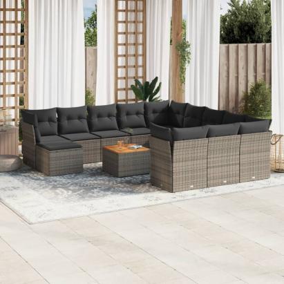 Set mobilier de grădină cu perne, 13 piese, gri, poliratan GartenMobel Dekor
