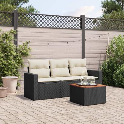 Set mobilier de grădină cu perne, 4 piese, negru, poliratan GartenMobel Dekor