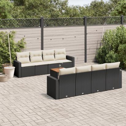 Set mobilier de grădină cu perne, 9 piese, negru, poliratan GartenMobel Dekor