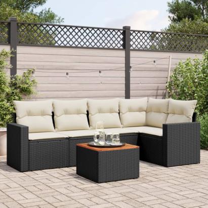 Set mobilier de grădină cu perne, 6 piese, negru, poliratan GartenMobel Dekor