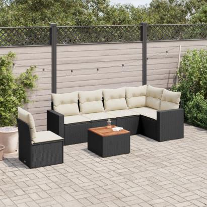 Set canapele de grădină cu perne, 7 piese, negru, poliratan GartenMobel Dekor