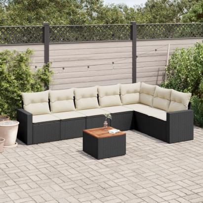 Set mobilier de grădină cu perne, 8 piese, negru, poliratan GartenMobel Dekor