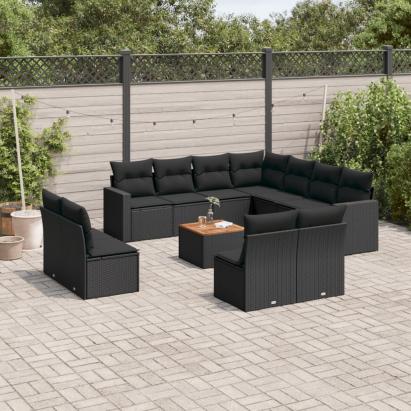Set canapele de grădină, 12 piese, cu perne, negru, poliratan GartenMobel Dekor