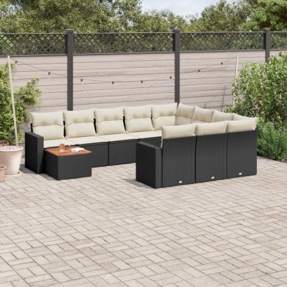 Set canapele de grădină cu perne, 11 piese, negru, poliratan GartenMobel Dekor