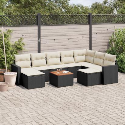 Set canapele de grădină cu perne, 10 piese, negru, poliratan GartenMobel Dekor