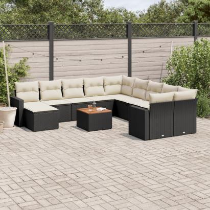 Set canapele de grădină, 12 piese, cu perne, negru, poliratan GartenMobel Dekor