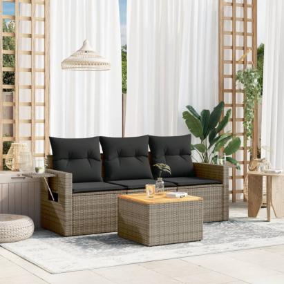 Set canapea de grădină cu perne, 4 piese, gri, poliratan GartenMobel Dekor