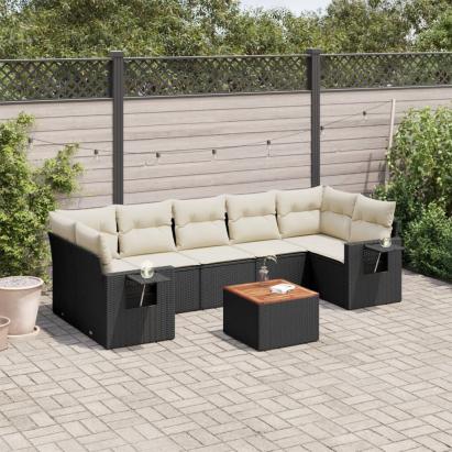 Set mobilier de grădină cu perne, 8 piese, negru, poliratan GartenMobel Dekor