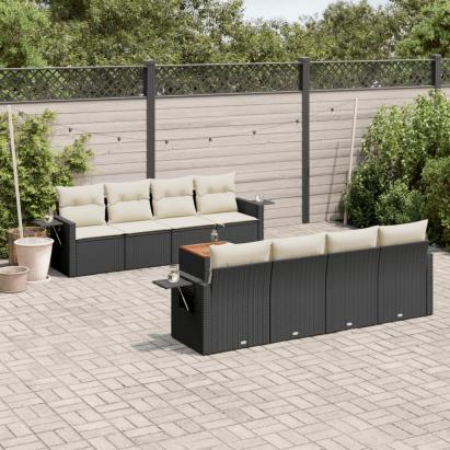 Set mobilier de grădină cu perne, 9 piese, negru, poliratan GartenMobel Dekor